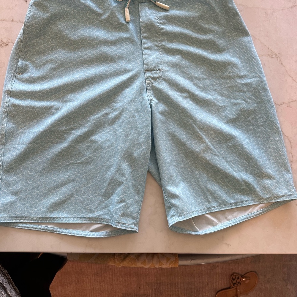 Men's Light Aqua Patterned Swim Board Shorts